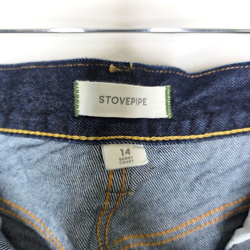 AE77 Premium Stovepipe Jeans 14 Short Dark Wash High Rise Straight Leg Denim - Picture 6 of 9